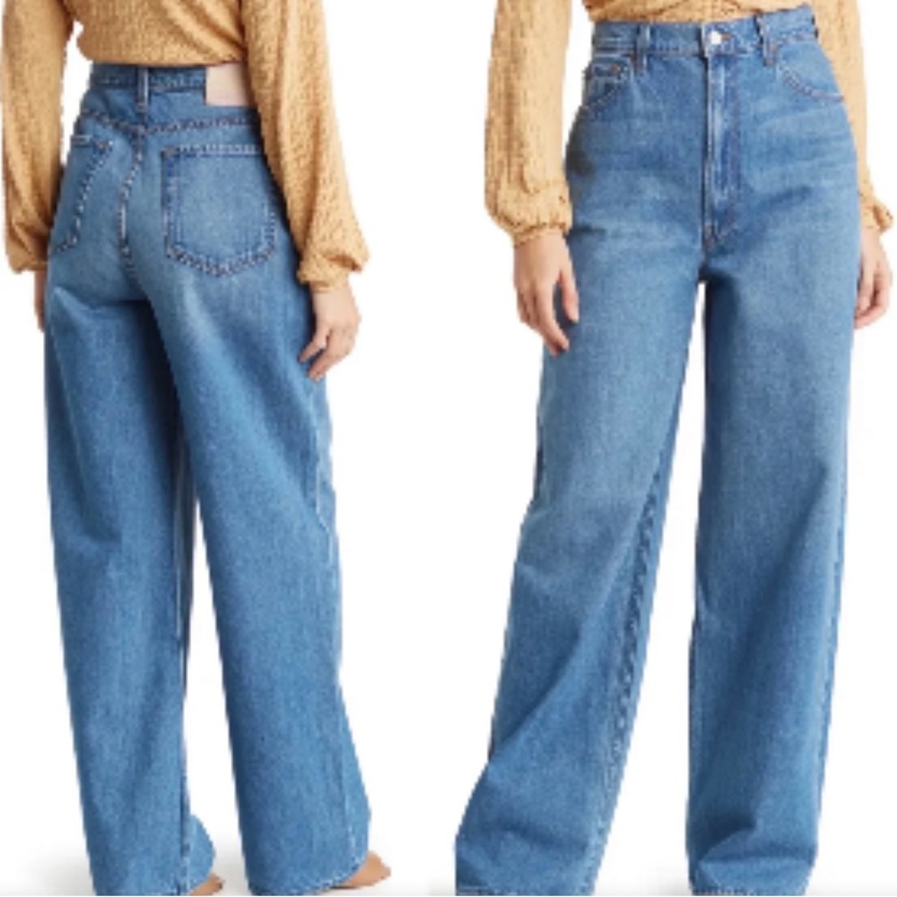 MOTHER Wide Leg Flare Jeans in Light Blue Denim